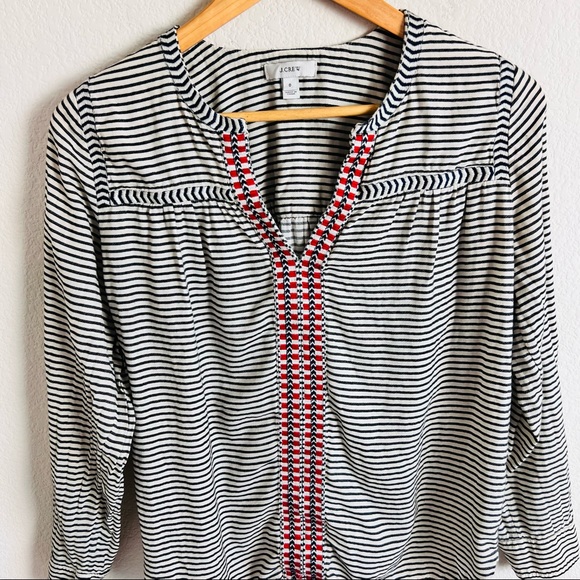 J. Crew Embroidered Embellished Cream Striped Long Sleeve Blouse - Picture 9 of 14